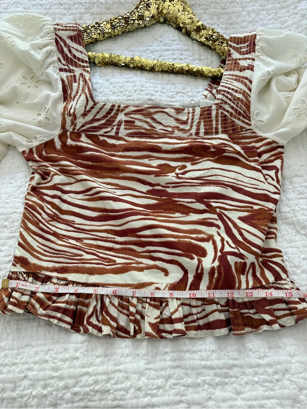 Love the Label Puff Eyelet Sleeve Zebra Print Blouse